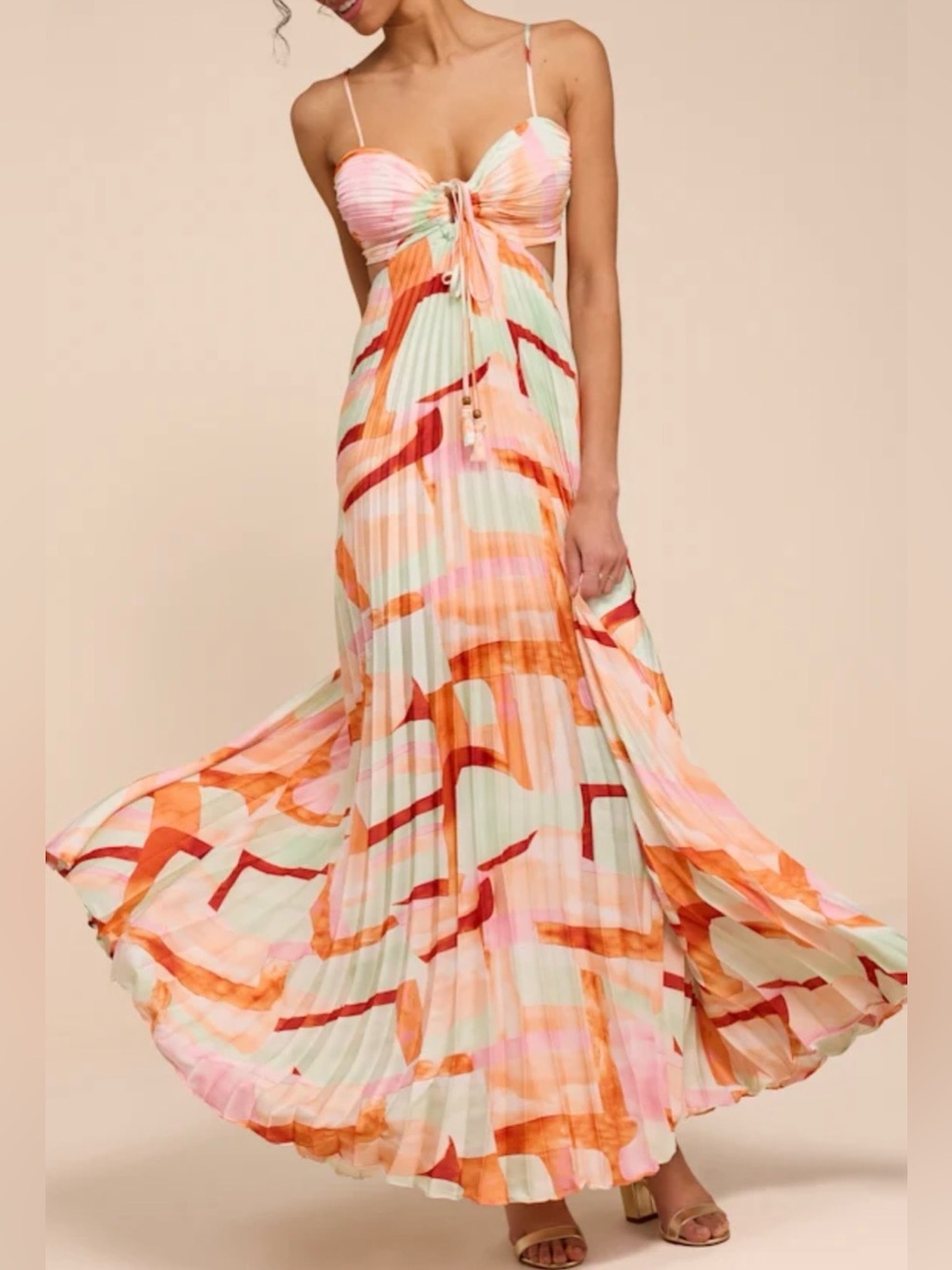 Sleeveless Pastel Abstract Print Maxi Dress - Brand: Lulus